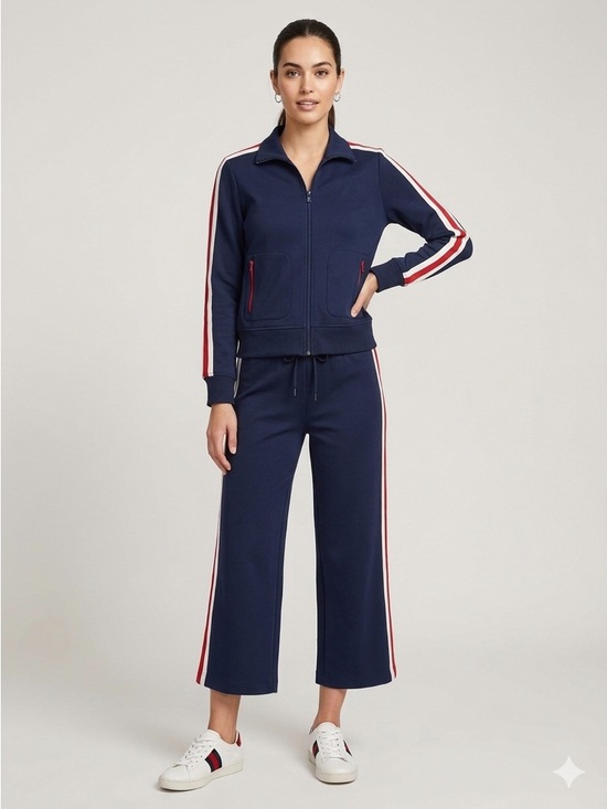 Tory Sport Pants - Tory Sport Navy Track Suit Set Jacket & Cropped Wide Leg Pants M